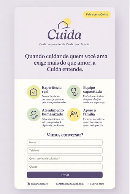 Tela de contato da Cuida Home Care